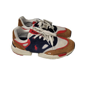 Polo Ralph Lauren Shoes 10.5 Mens Suede Sneaker JGR Navy Brown Athletic Leather